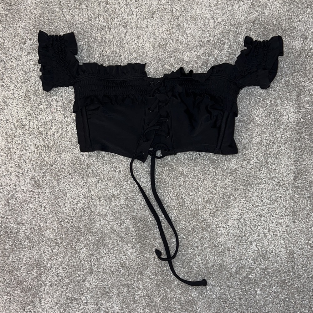 Black Adjustable Lace Up Bikini Top